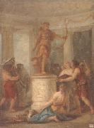 unknow artist Interior of a classical temple,with hunters making an offering to a statue of diana Spain oil painting reproduction